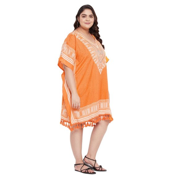 Dashiki Print Orange Polyester Short Caftan Tunic Dress for Women by Gypsie Blu - Picture 4 of 8